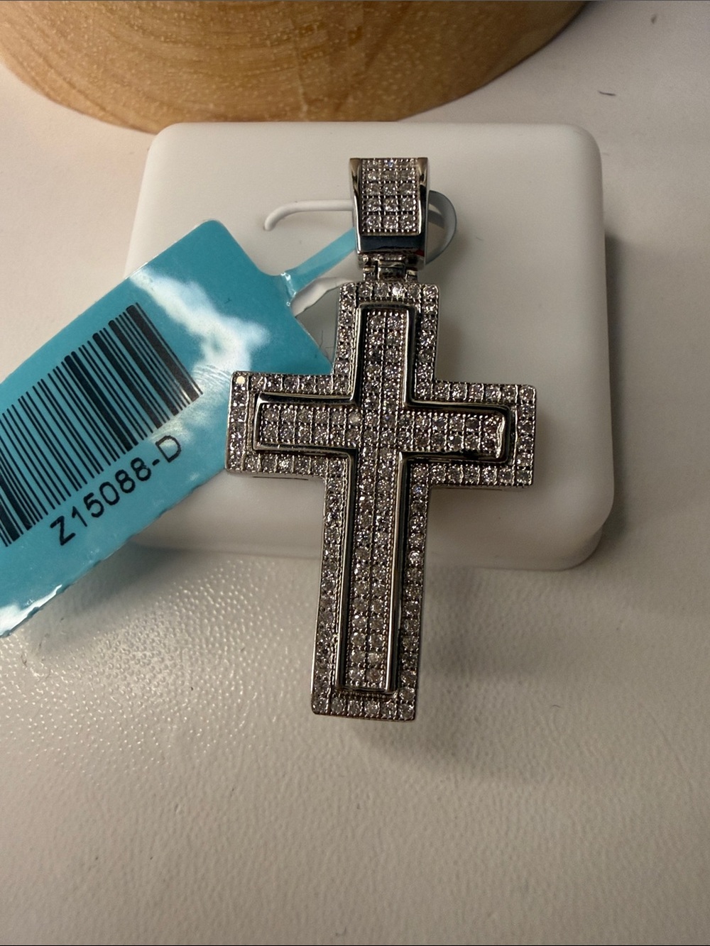 Sterling Silver Pave Cross Moissanite Pendant - MSRP $550